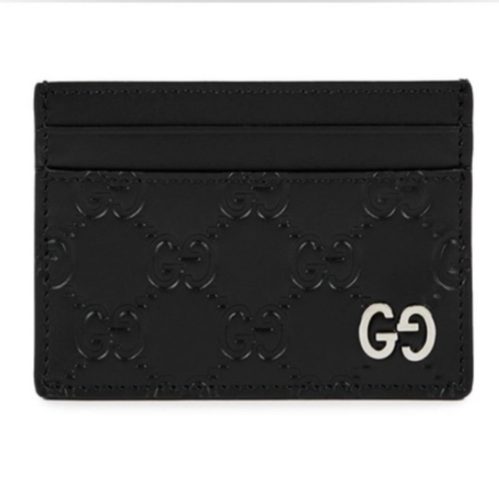 Authentic Gucci GG Emblem Card Case (Black, Leather) Free Shipping!